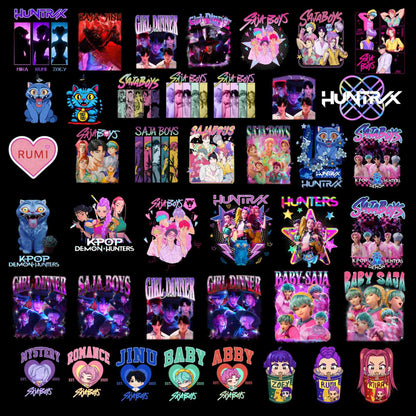 Demon hunters characters bundle png, fantasy warrior team bundle png, trending anime style bundle png