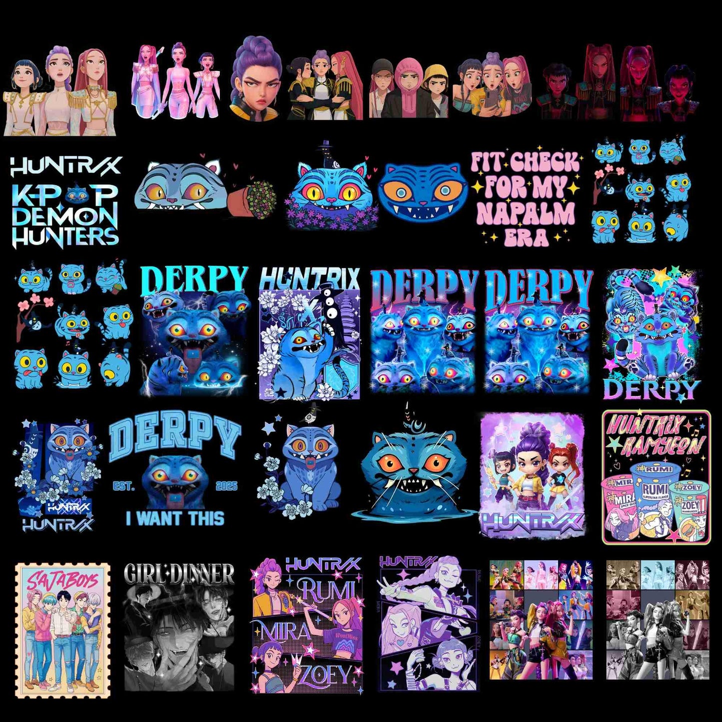 Demon hunters characters bundle png, fantasy warrior team bundle png, trending anime style bundle png