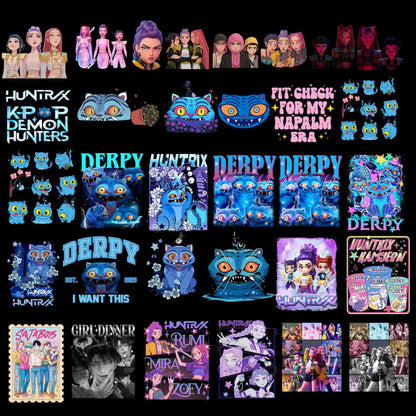 Demon hunters characters bundle png, fantasy warrior team bundle png, trending anime style bundle png