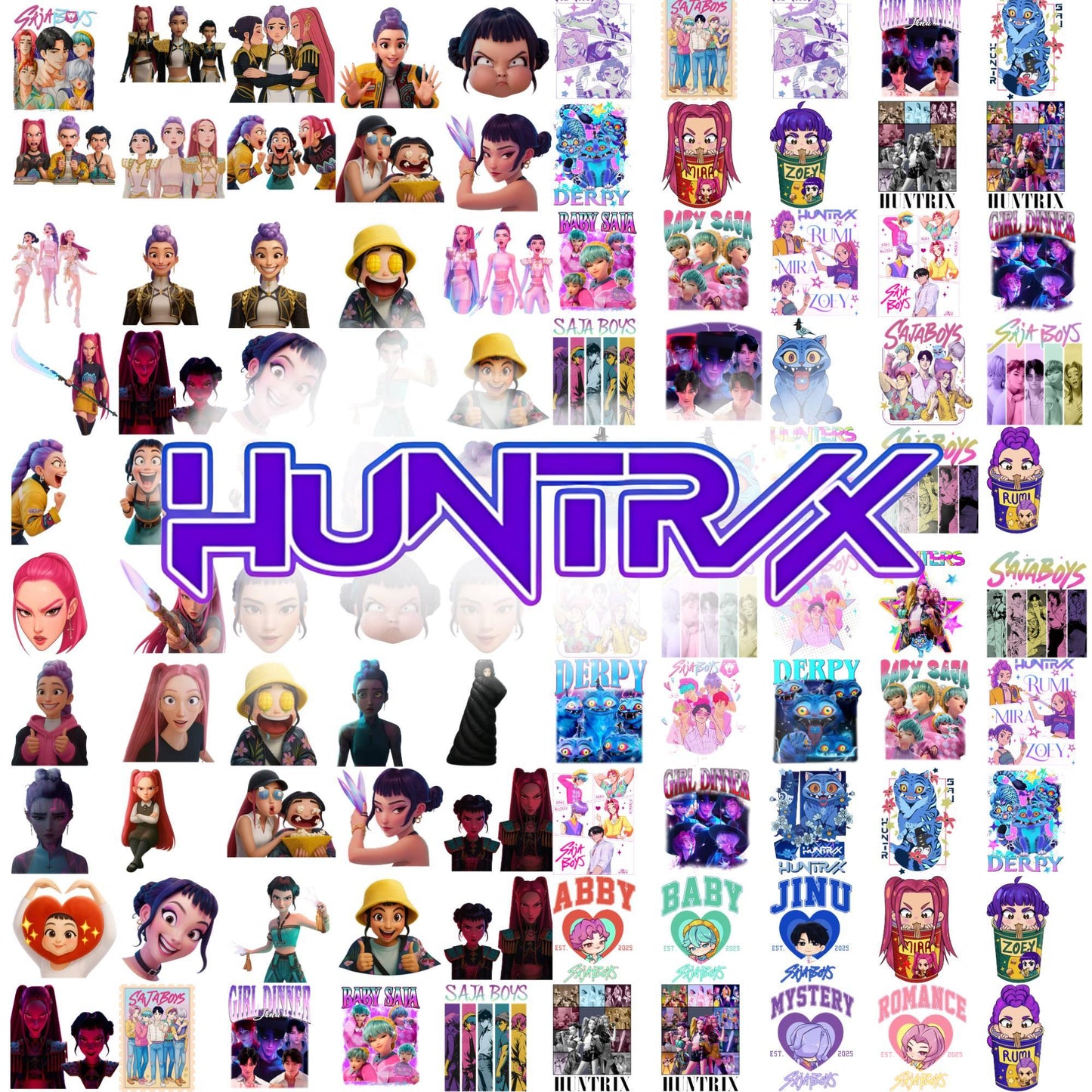 Demon hunters characters bundle png, netflix cartoon bundle png, kpop band bundle png