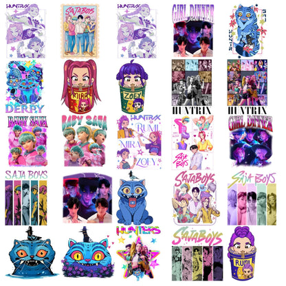 Demon hunters characters bundle png, netflix cartoon bundle png, kpop band bundle png