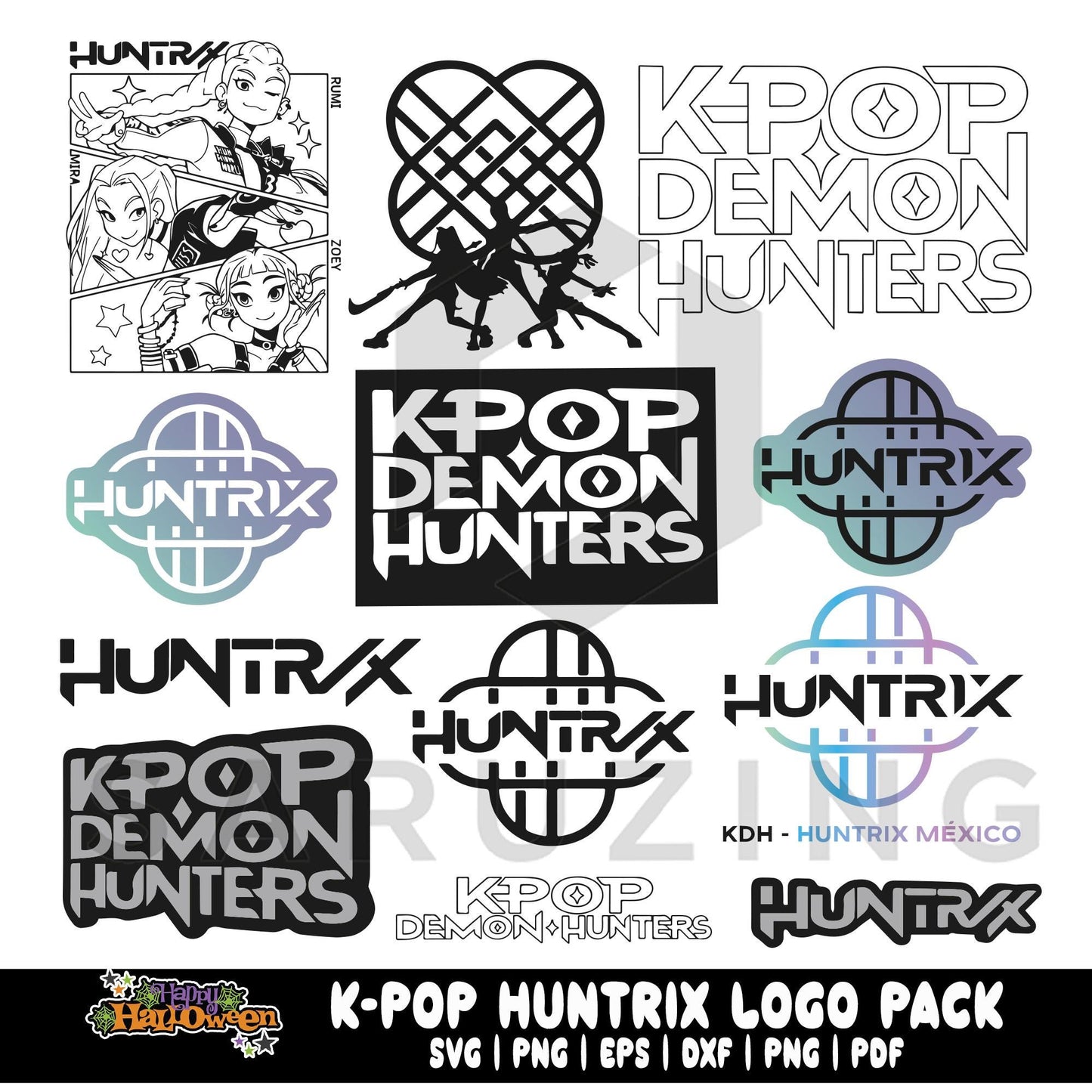 Demon hunters logo bundle svg, korean band bundle png, gothic warrior bundle png