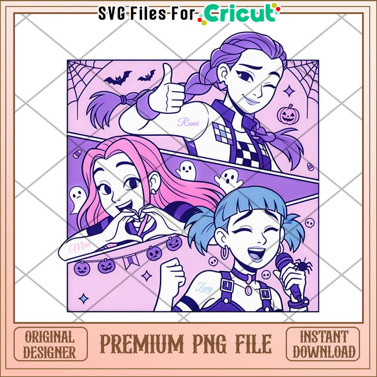 Demon hunters png, kpop cartoon png, halloween season png