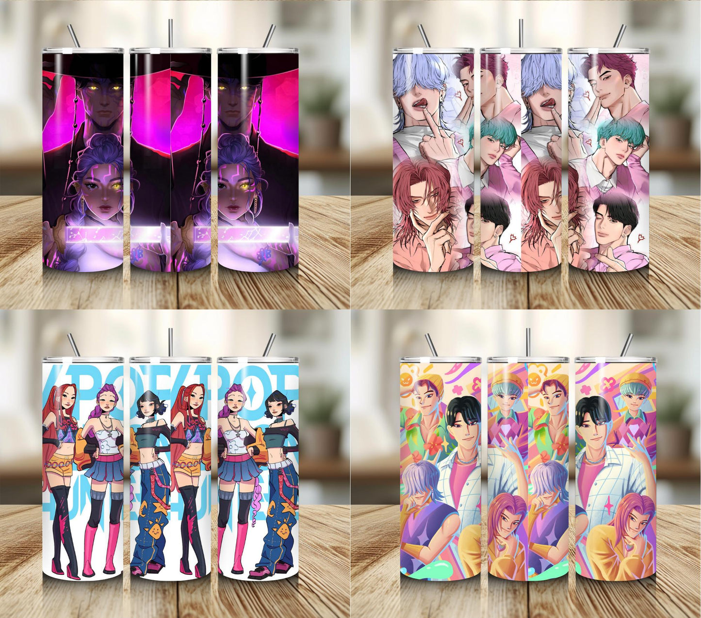 Demon slayer kpop tumbler bundle png, demon hunters bundle png, kpop cartoon png