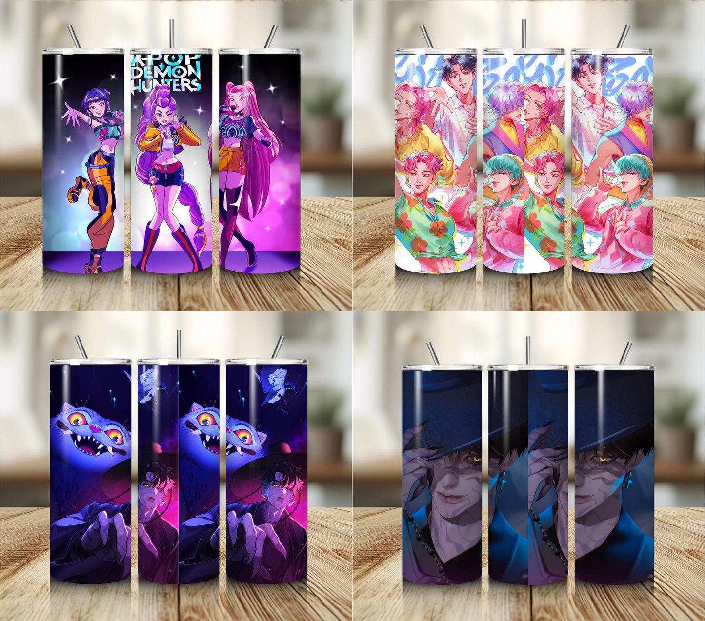 Demon slayer kpop tumbler bundle png, demon hunters bundle png, kpop cartoon png