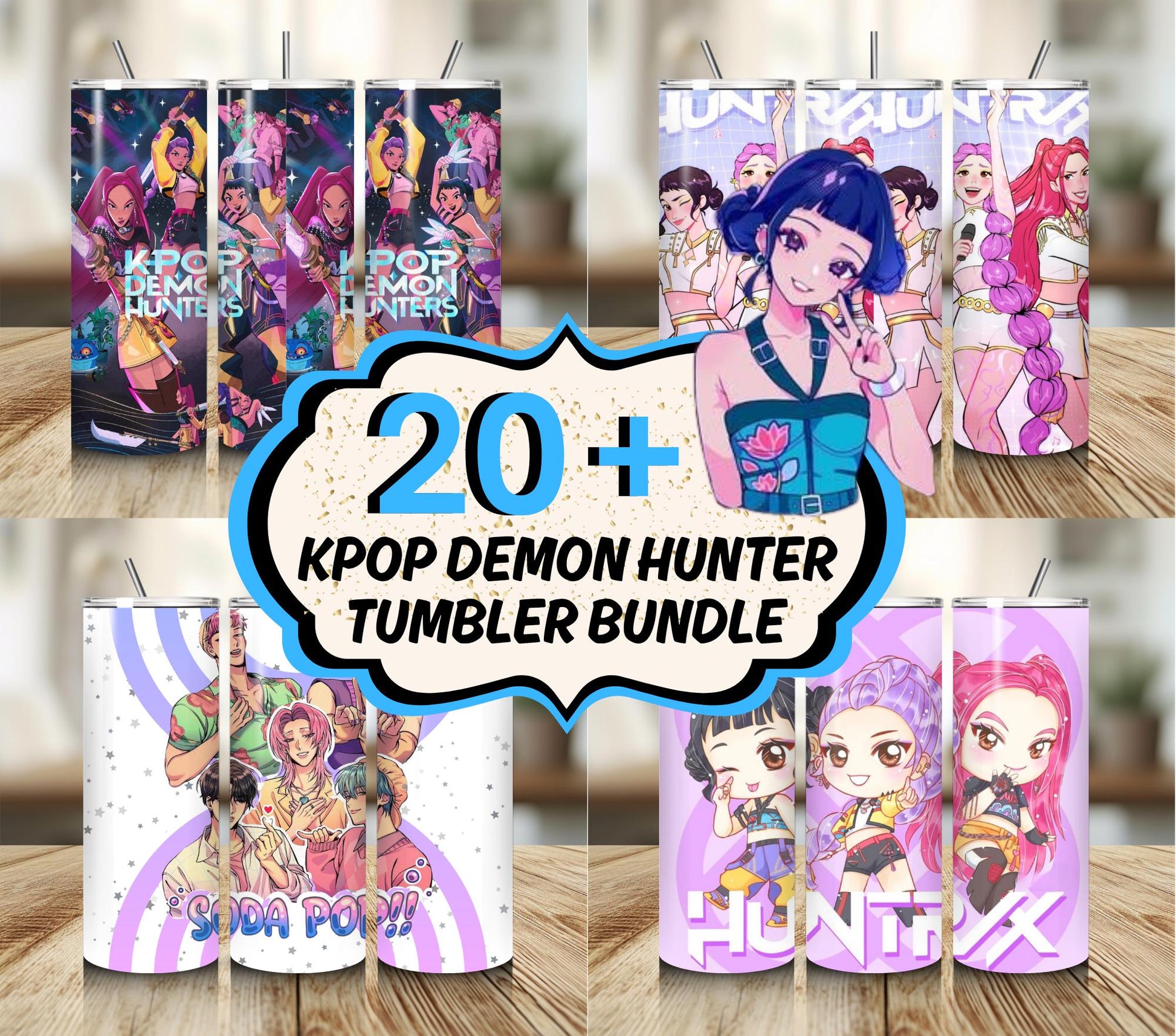 Demon slayer kpop tumbler bundle png, demon hunters bundle png, kpop cartoon png