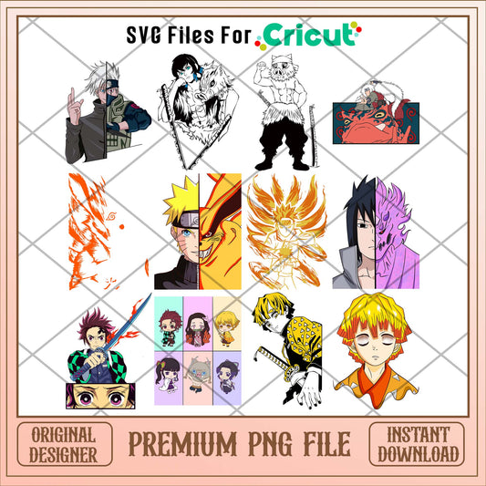 Demon slayer and Naruto characters png bundle