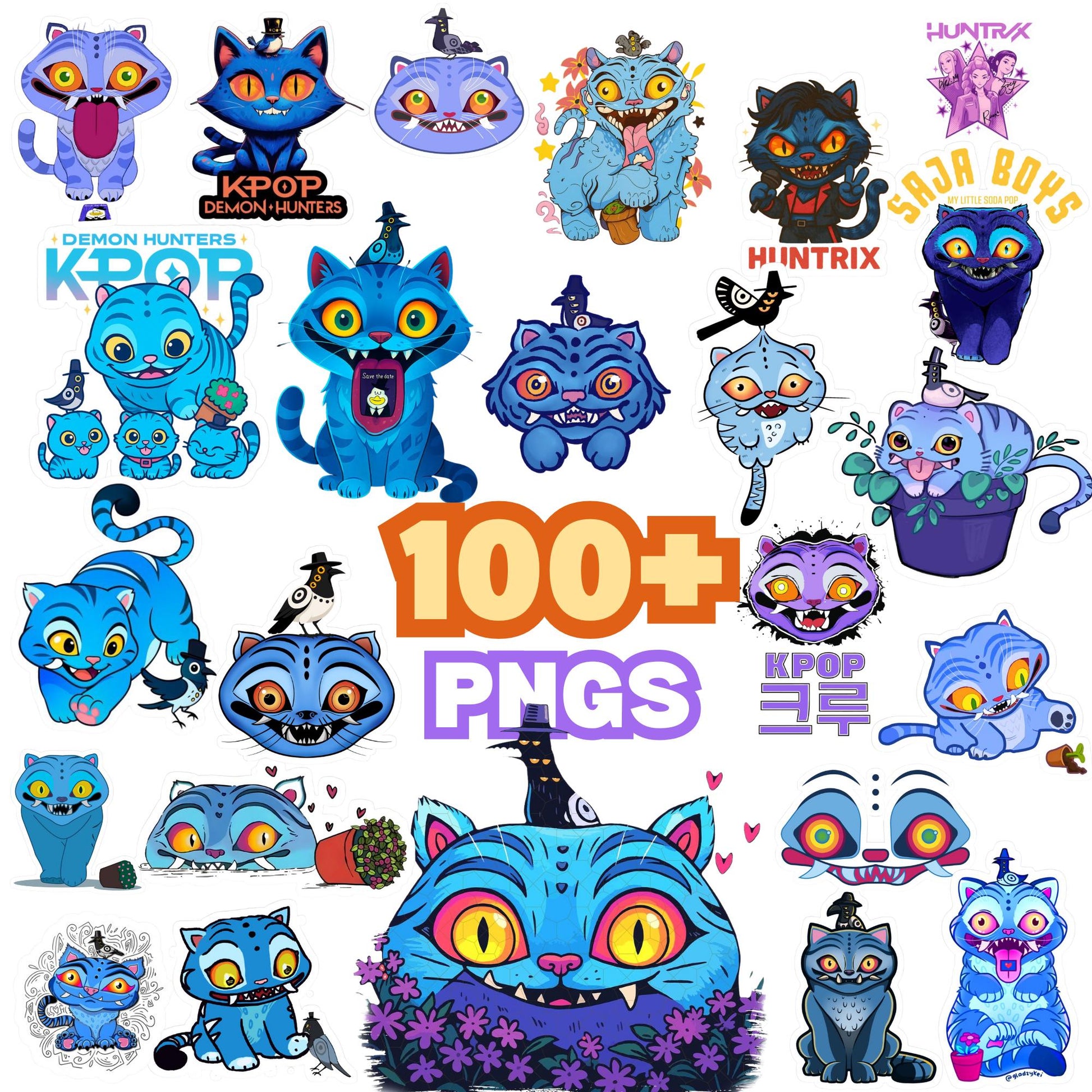 Derpy blue tiger bundle png, demon hunters bundle png, kpop cartoon png