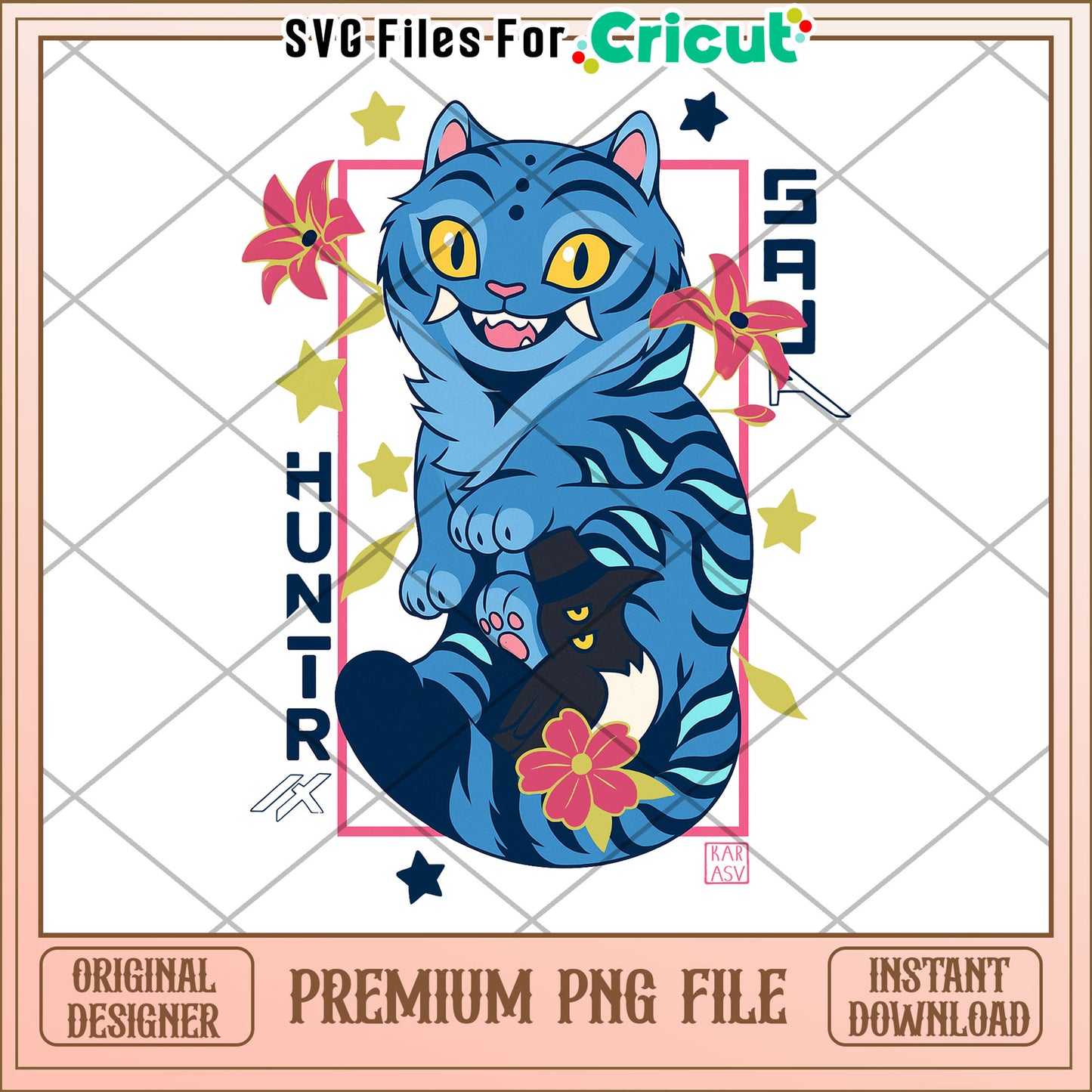 Derpy blue tiger design png, huntrix tiger png, saja boys toys png