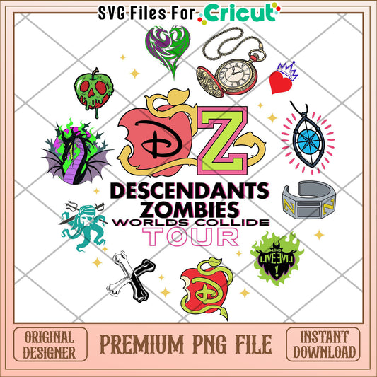 Descendants zombies disney world tour png, teen fantasy mashup png, disney concert design png