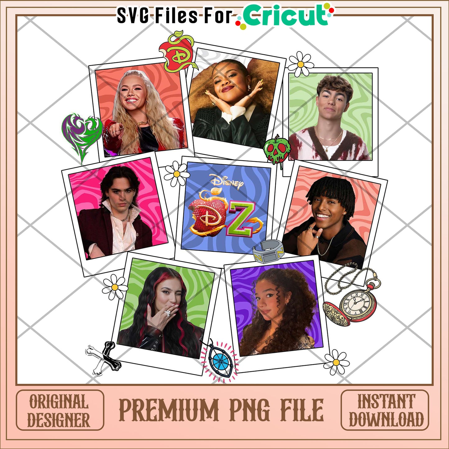 Descendants zombies polaroid style png, disney mashup aesthetic png