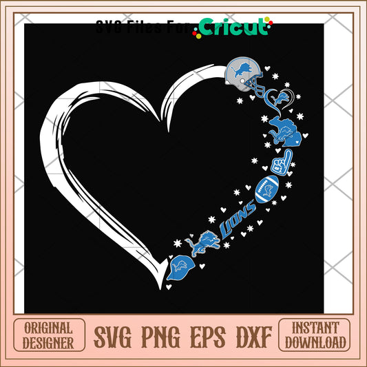 Detroit Lions heart shape svg, Detroit Lions svg, new nfl svg