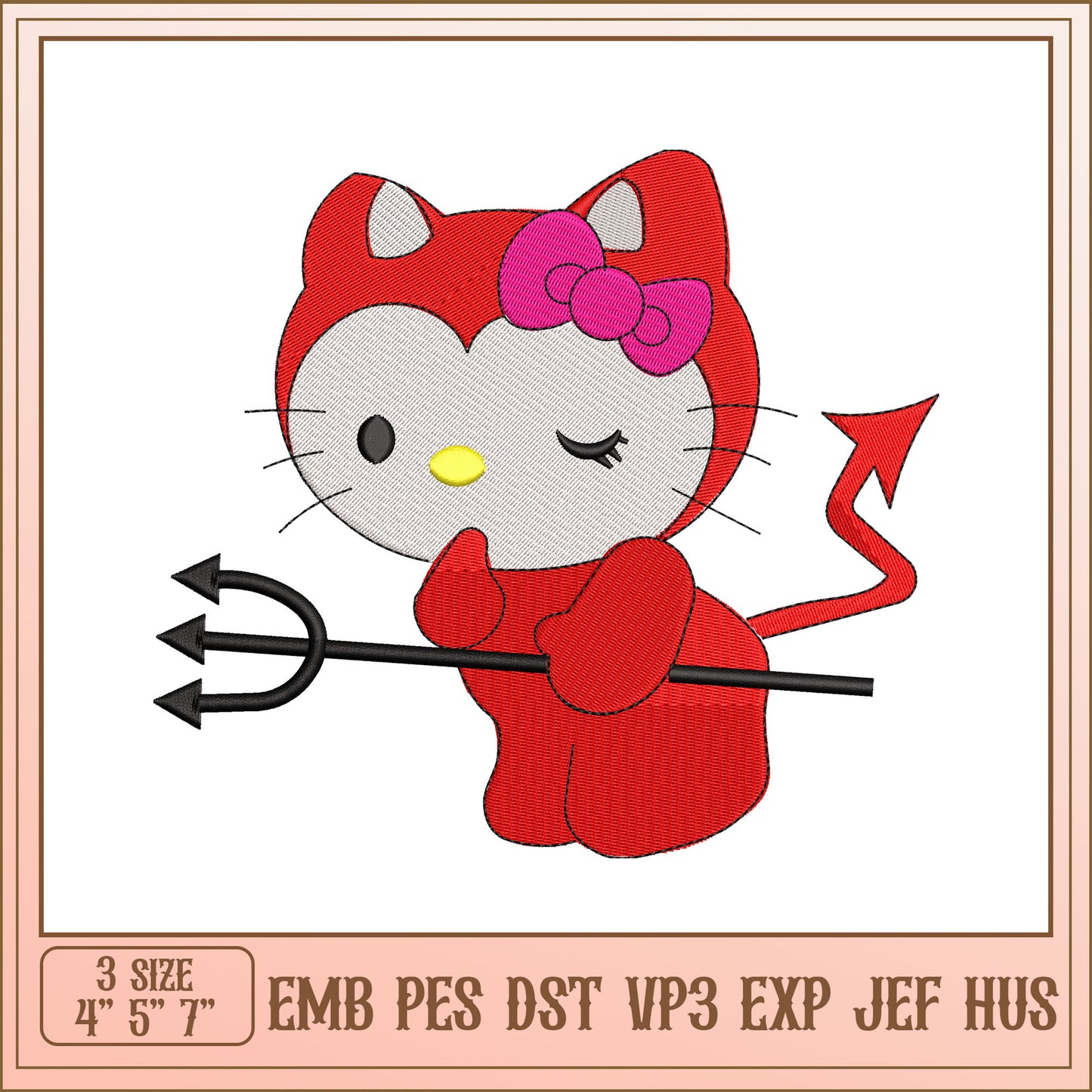 Devil Kitty Embroidery Design 3 Sizes