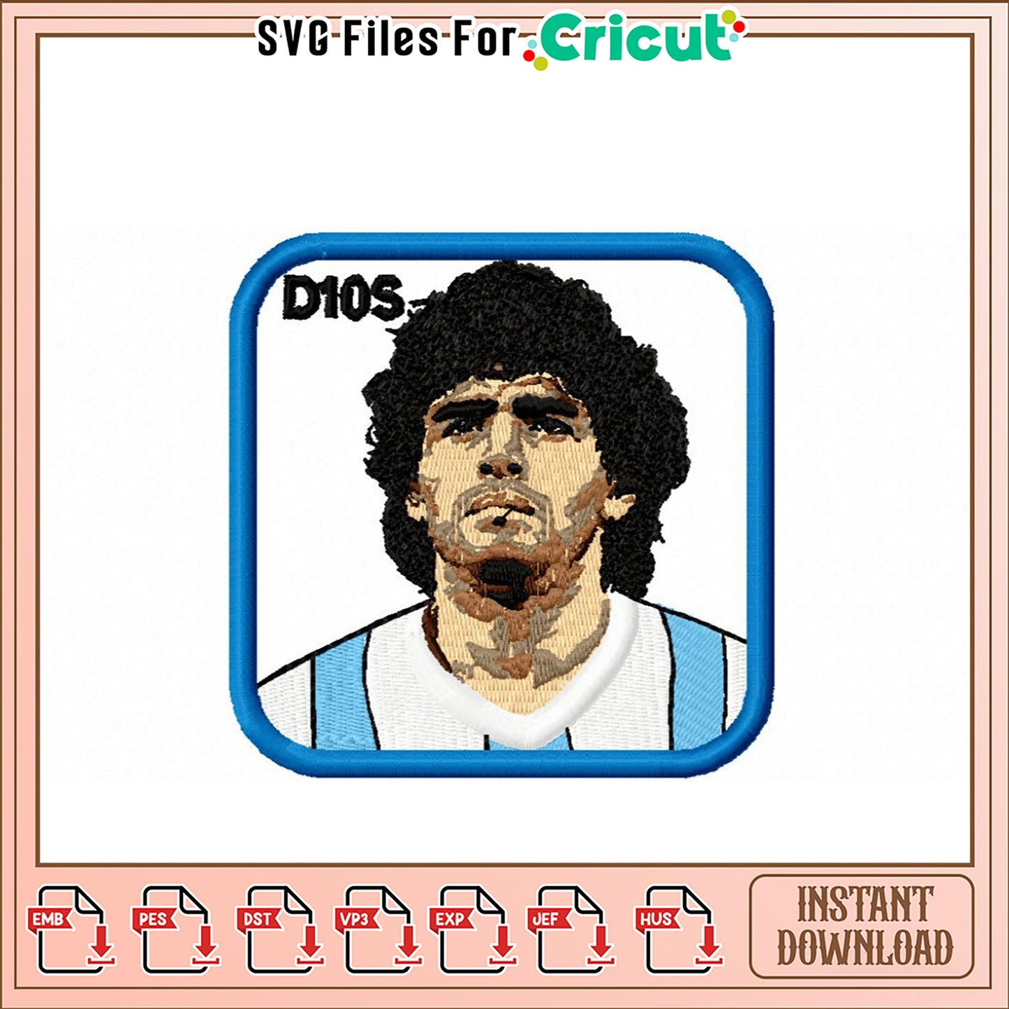 Diego Maradona Embroidery Design Instant Download
