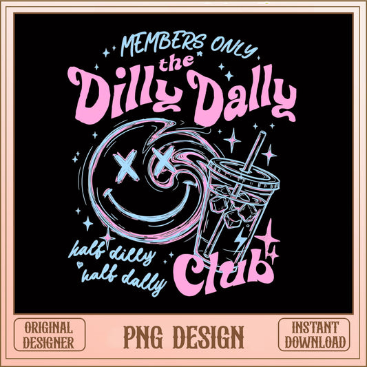 Dilly Dally Club PNG, Members Only Iced Coffee PNG, Retro PNG