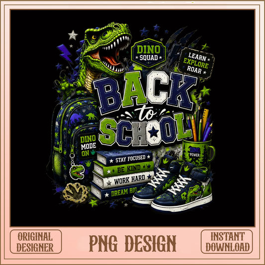 Dino Squad Back To School PNG, T-Rex Boys School PNG, Kids PNG