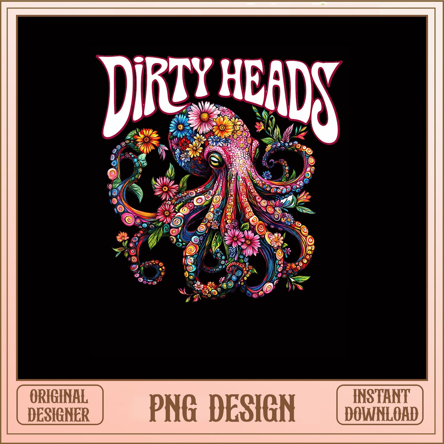 Dirty Heads Floral Octopus PNG, Rock Band Shirt, Music Fan PNG