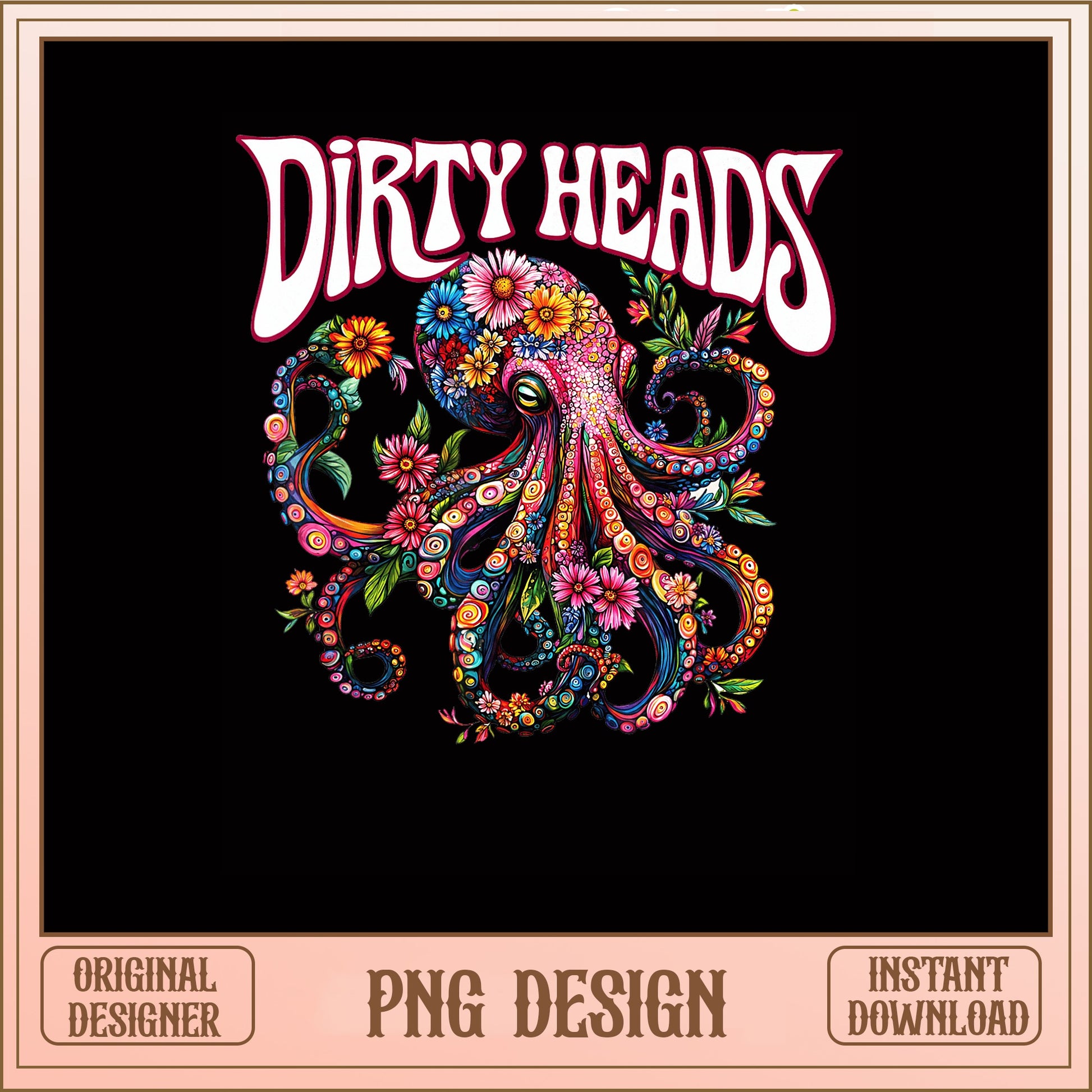 Dirty Heads Floral Octopus PNG, Rock Band Shirt, Music Fan PNG