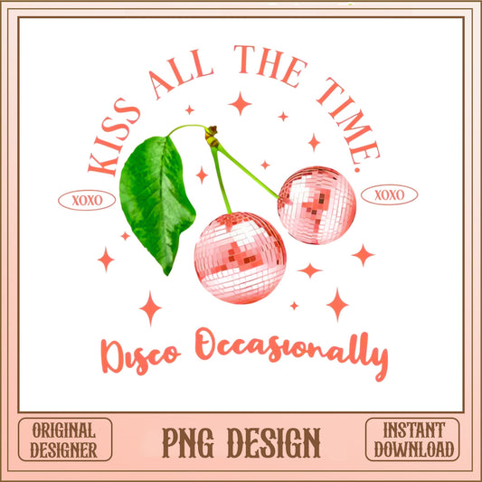 Disco Cherry PNG, Kiss All The Time XOXO PNG, Retro PNG