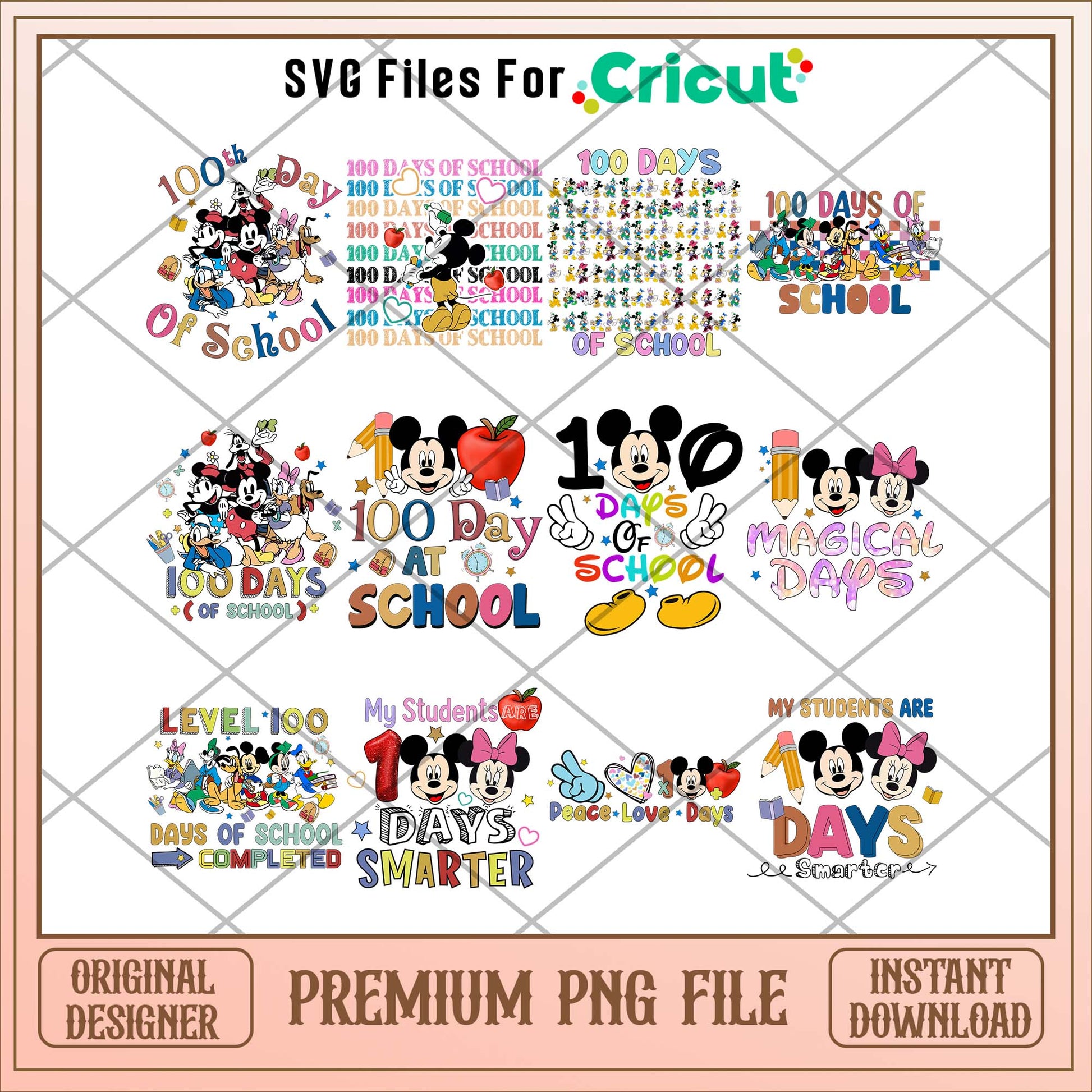 Disney Mickey and Minnie 100 day of school PNG bundle 