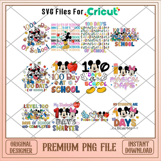 Disney Mickey and Minnie 100 day of school PNG bundle 