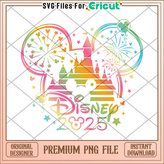 Disney 2025 PNG Rainbow Castle Fireworks Design