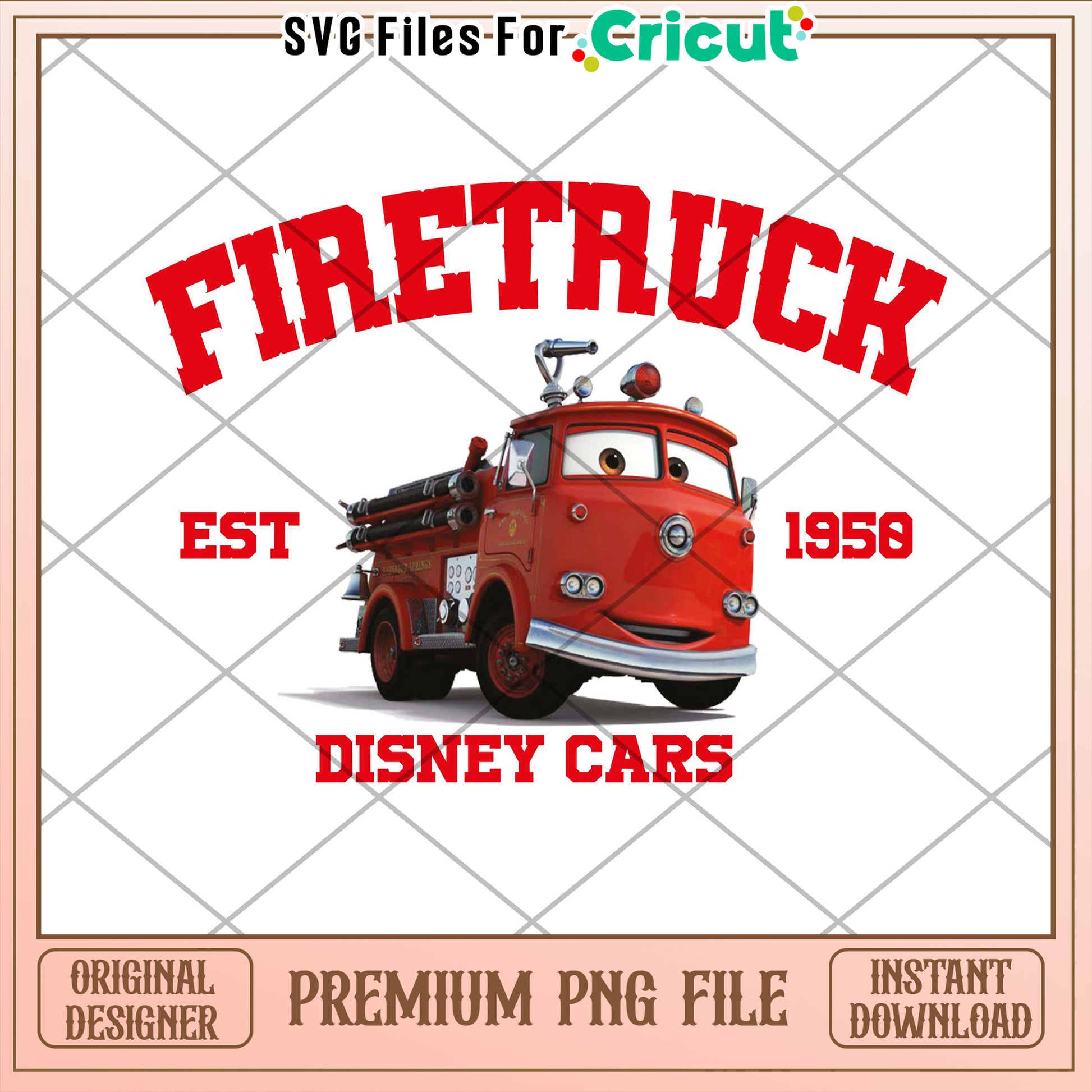 Disney Cars Firetruck PNG Instant Download