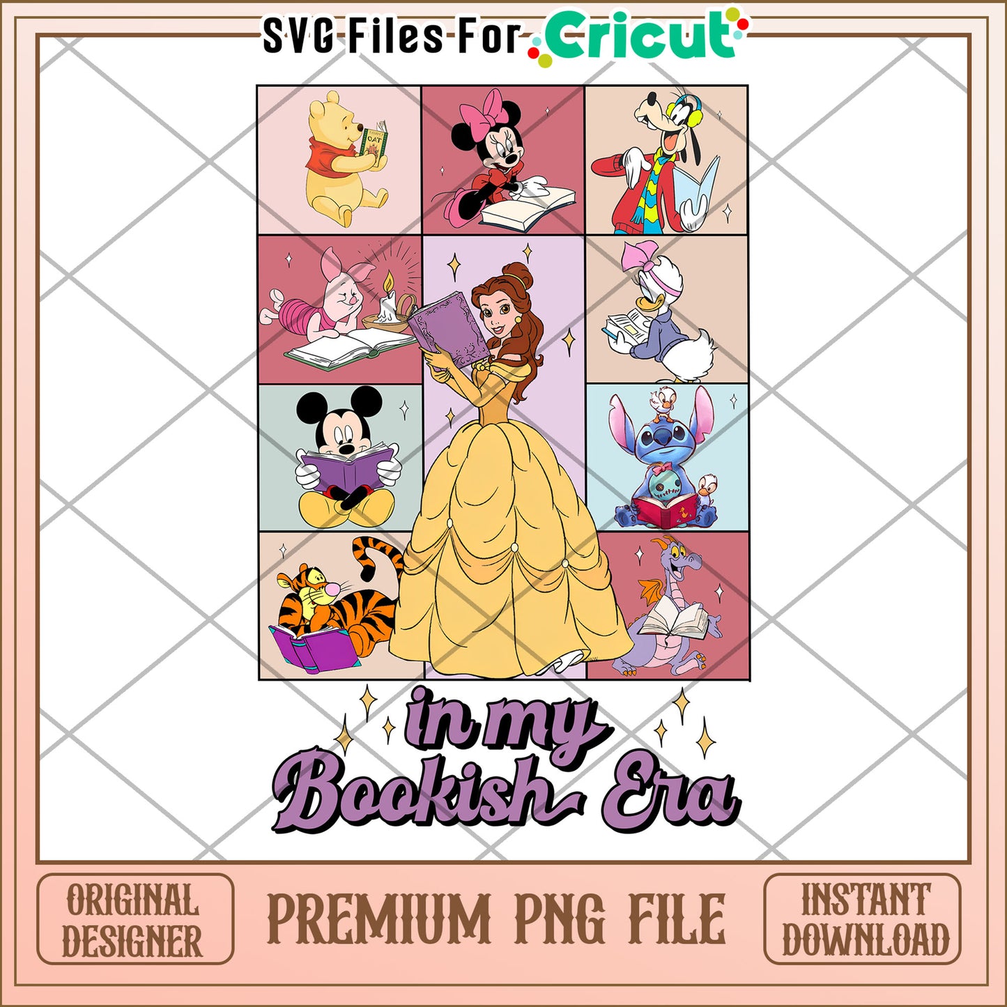 Disney Characters Bookish Era PNG