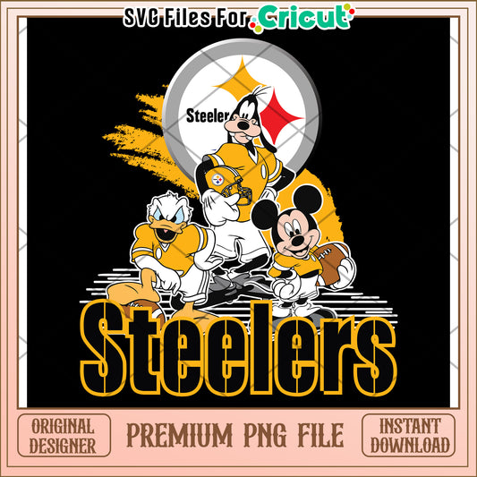 Disney Characters in Steelers Gear, Fun PNG Design for Crafts