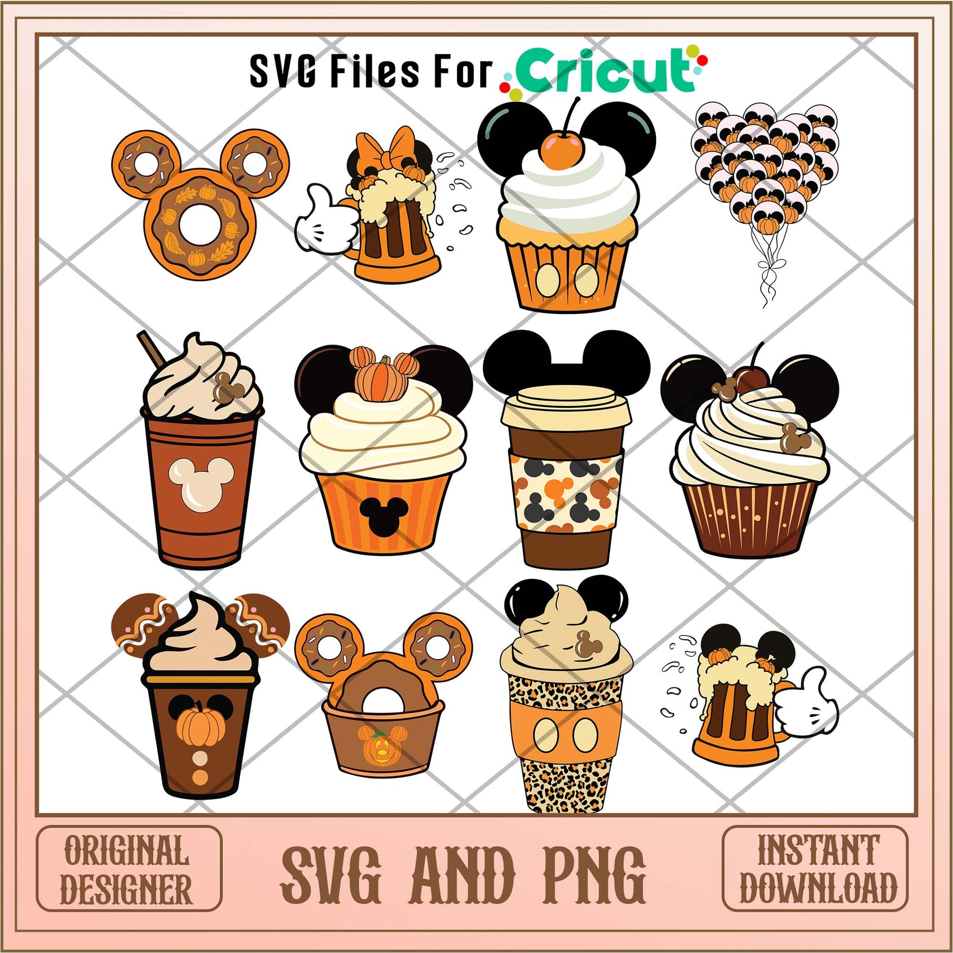 Disney Fall drinks and cupcake SVG Bundle 