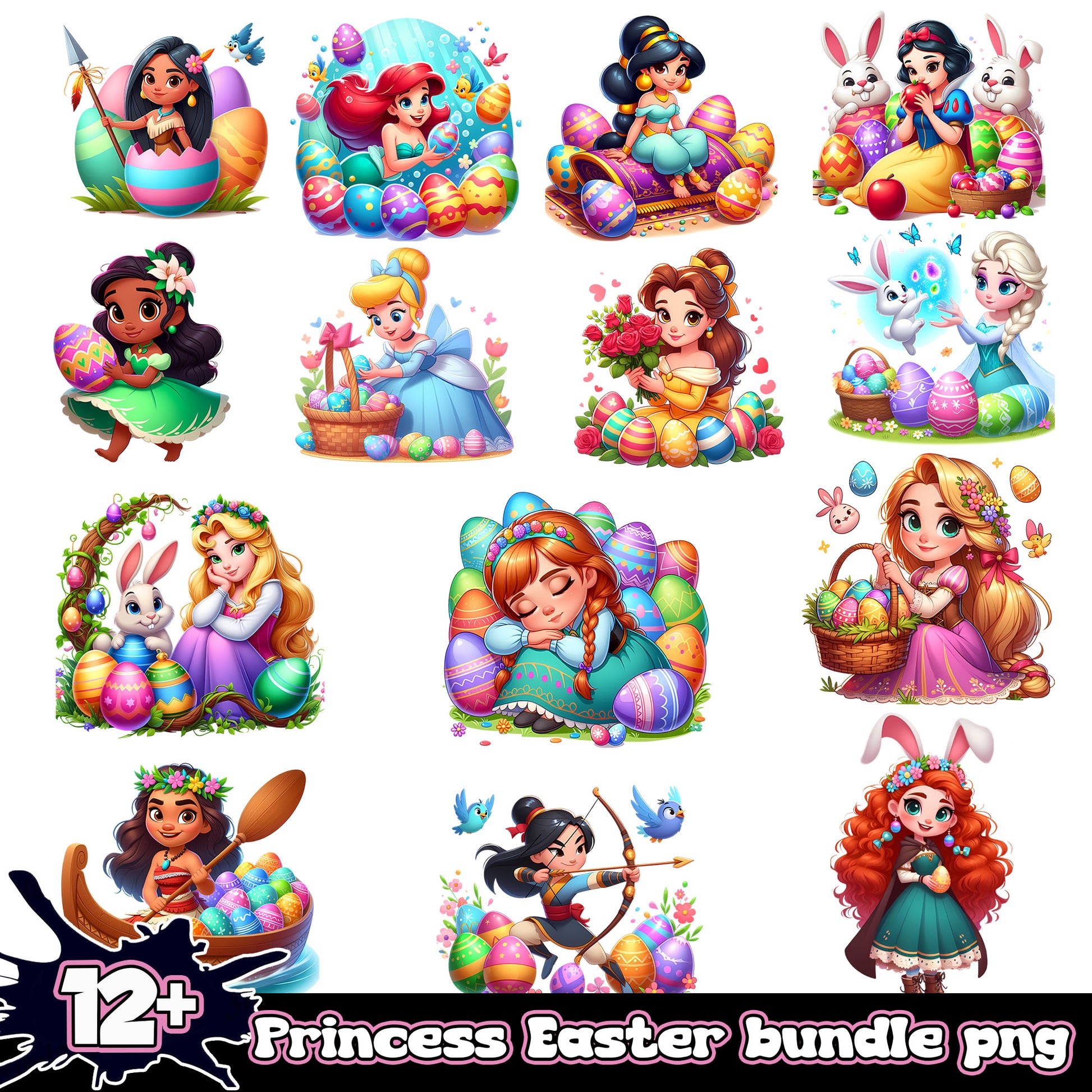 Disney princess easter eggs bundle png, easter disney princess​​ png