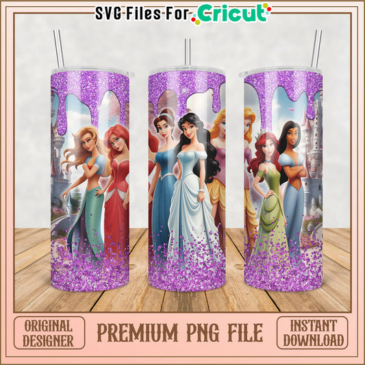 Disney Princesses Glitter Tumbler PNG