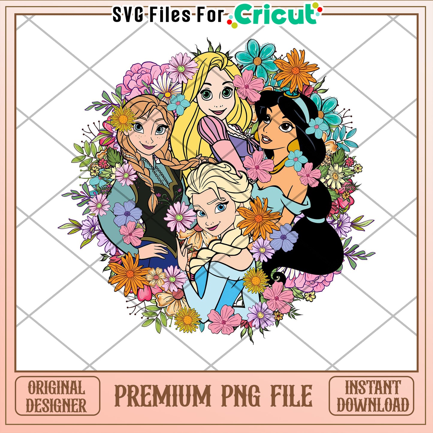 Disney Princesses PNG Floral Wreath