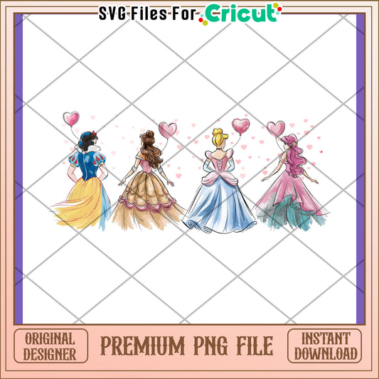 Disney Princesses PNG Watercolor Back Design