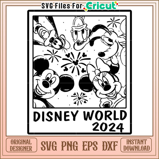 Disney World 2024 SVG Design Featuring Iconic Characters and Fun