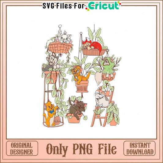 Disney Aristocats Cats In Plants PNG, Hanging Basket Cats, PNG