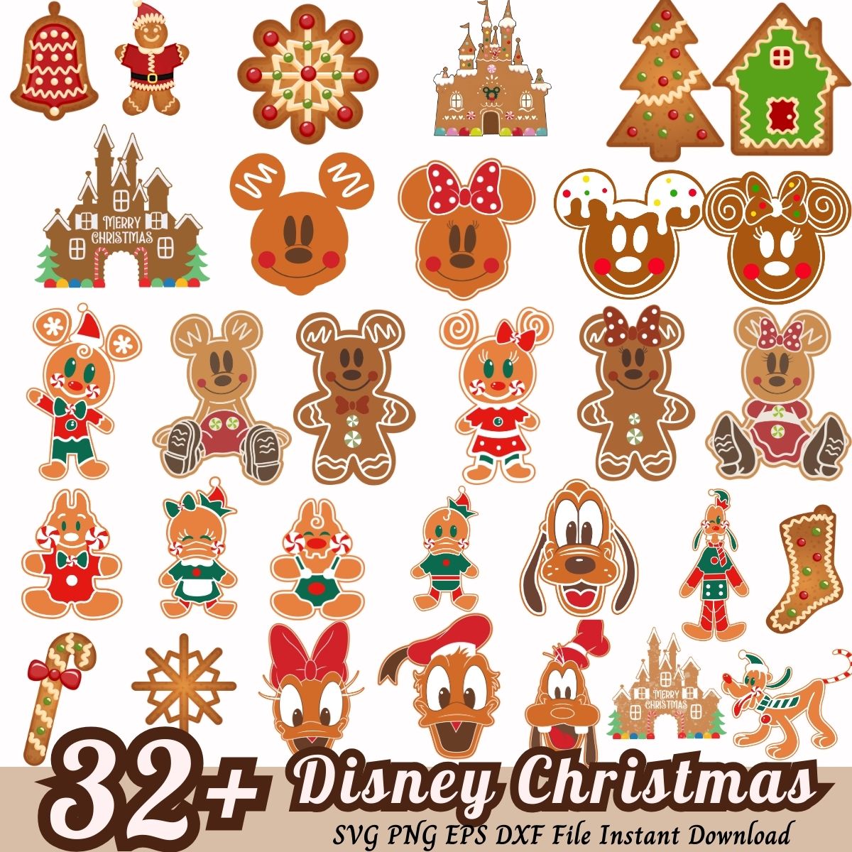 Disney Christmas gingerbread bundle, Disney Christmas svg