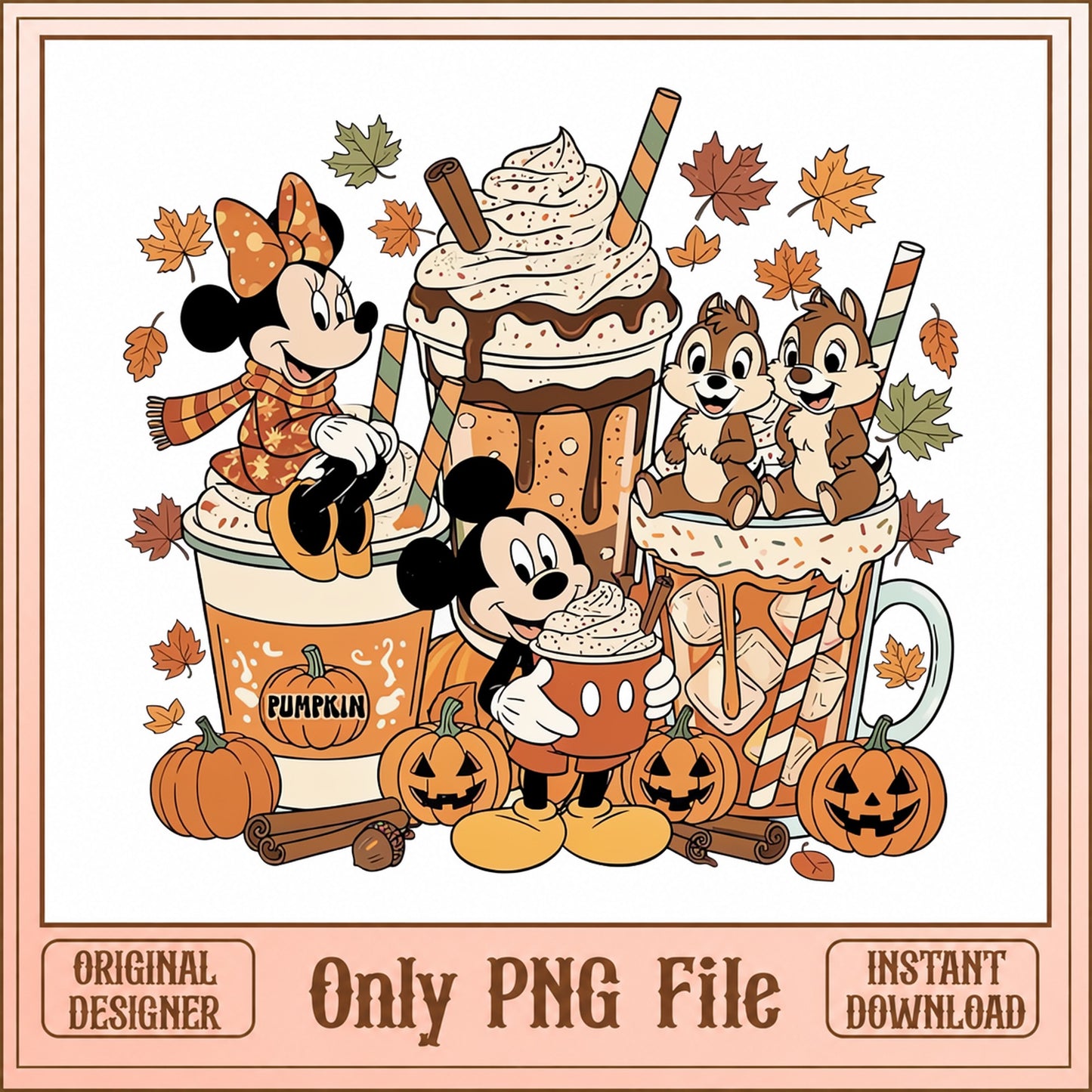 Disney Fall Pumpkin Spice SVG, Mickey Minnie Chip Dale, Halloween PNG