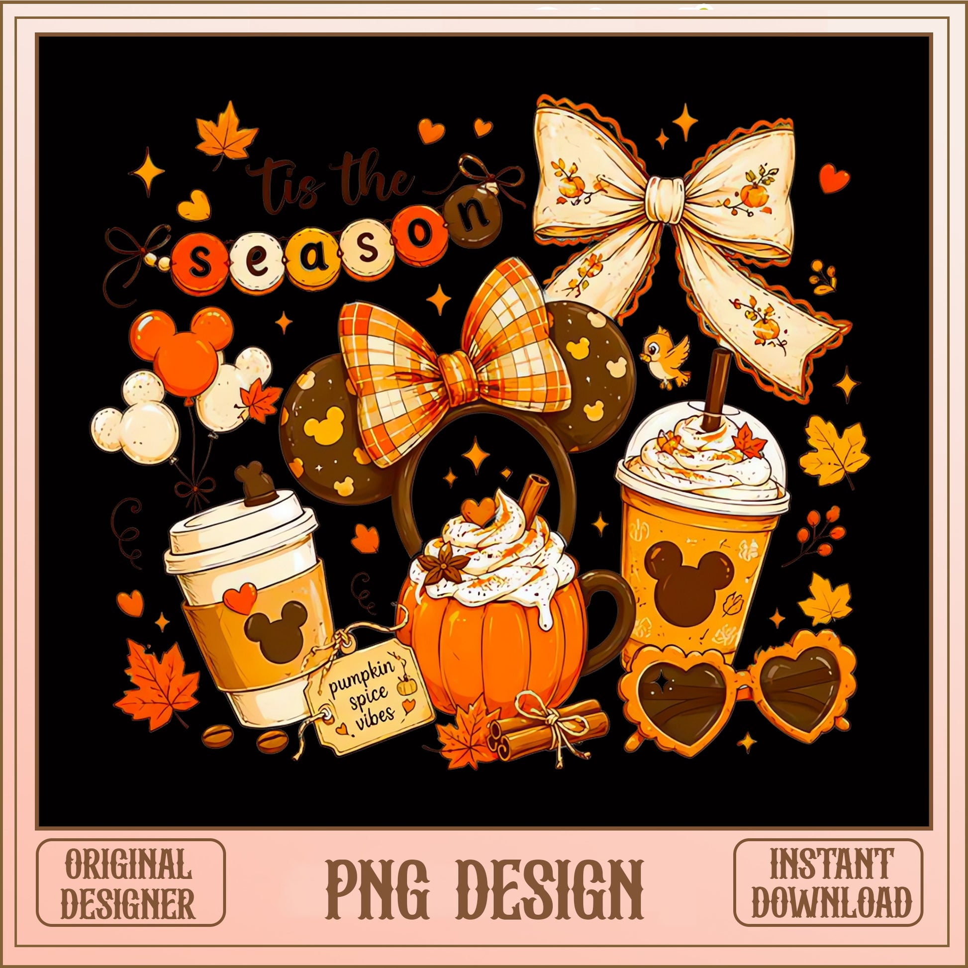 Disney Fall Tis The Season Pumpkin Spice PNG, Minnie Ears Fall PNG, Autumn PNG