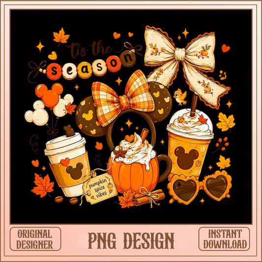 Disney Fall Tis The Season Pumpkin Spice PNG, Minnie Ears Fall PNG, Autumn PNG
