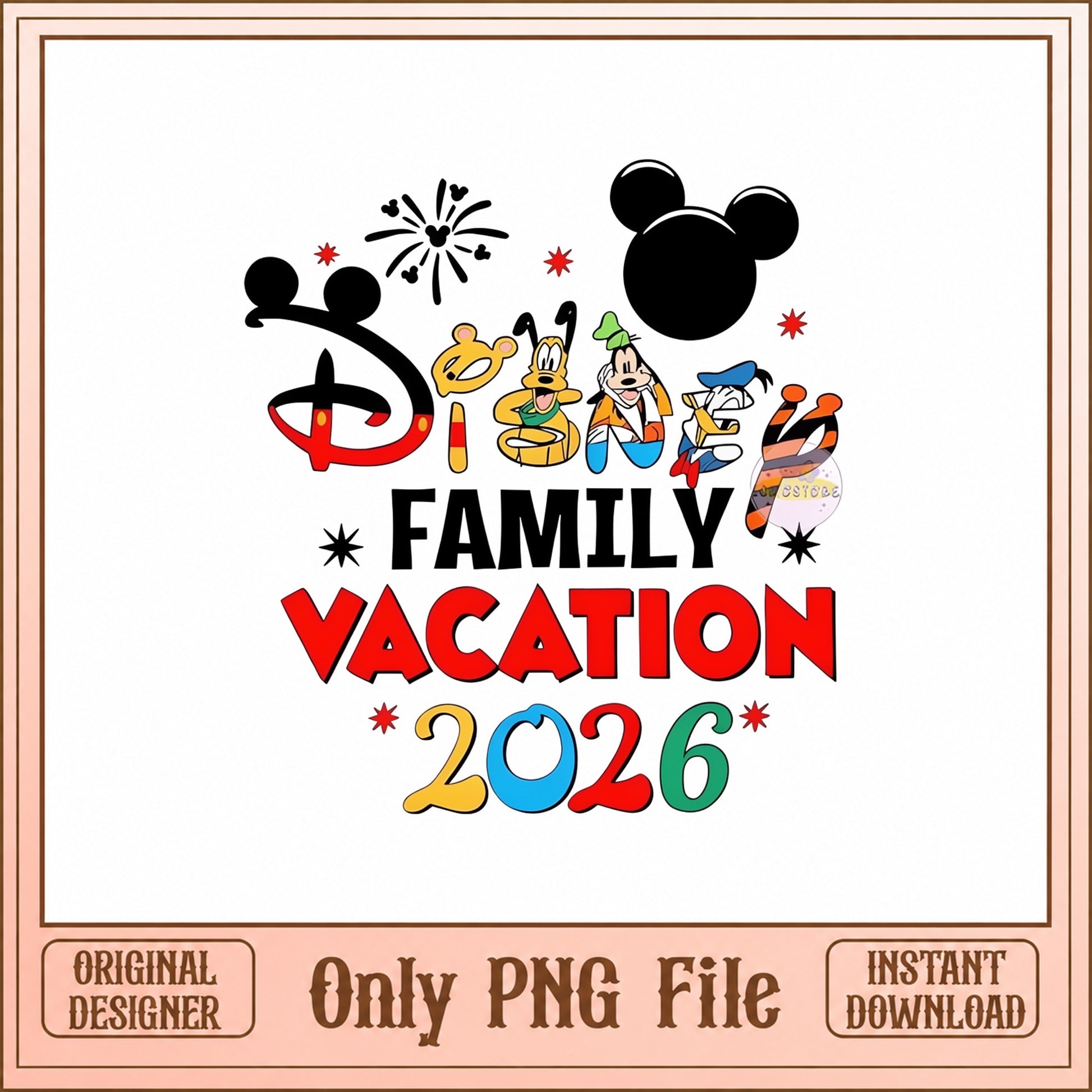 Disney Family Vacation 2026 PNG, Mickey Mouse Pluto Goofy, Tigger PNG