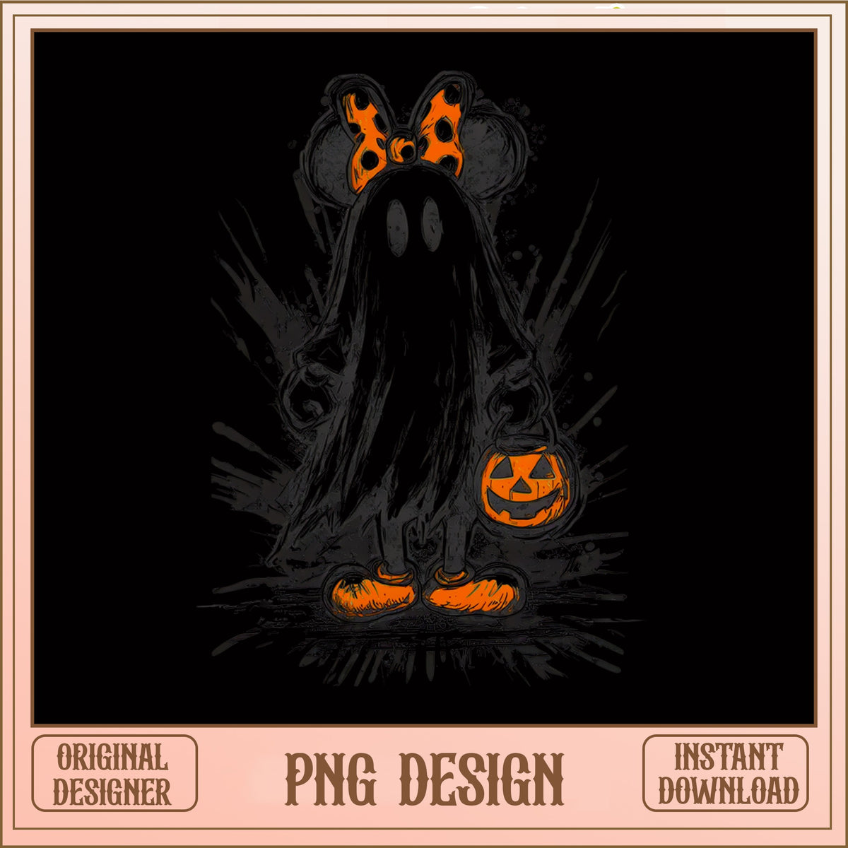 Disney Ghost Halloween PNG, Minnie Spooky Pumpkin PNG, Retro Halloween PNG