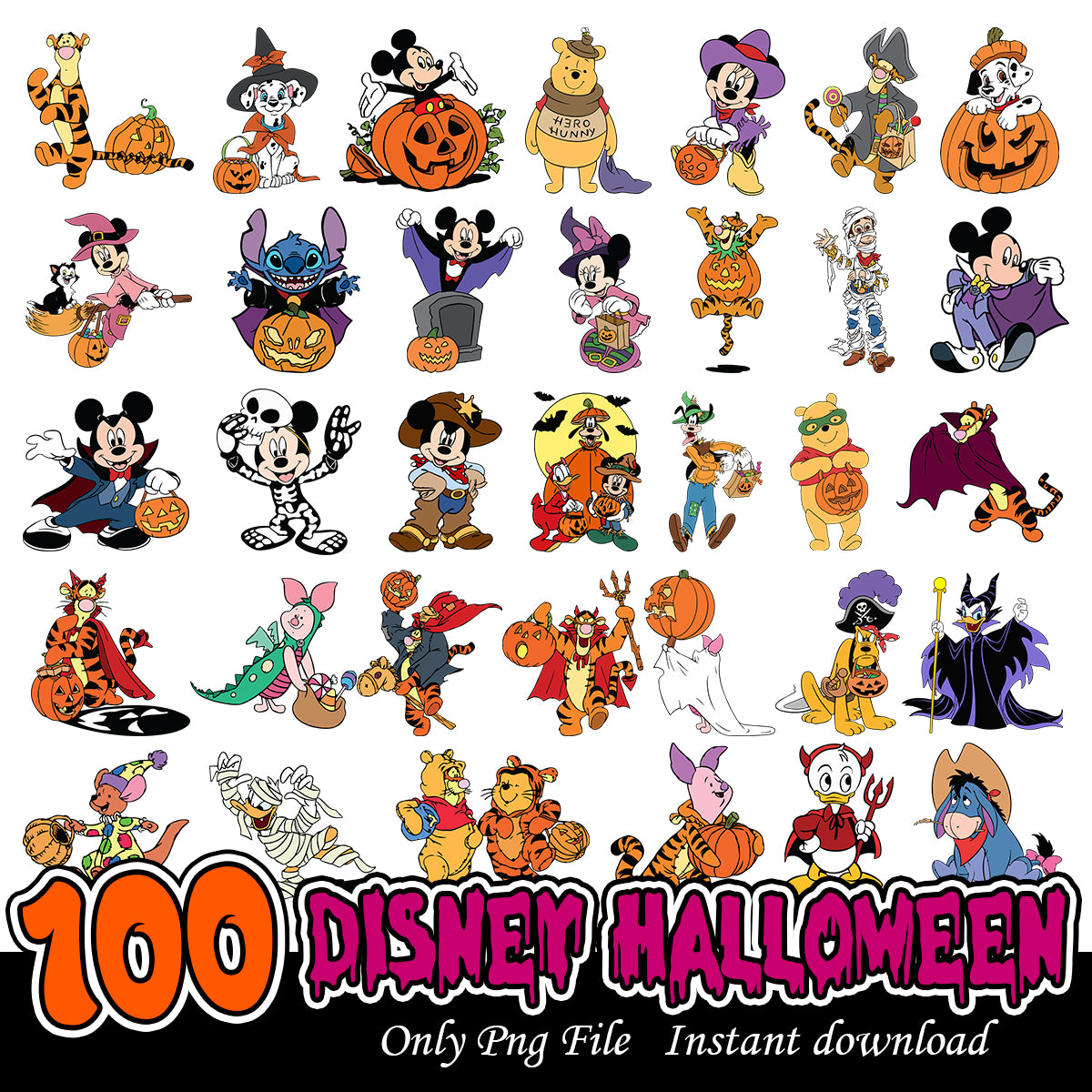 Disney Friends Halloween Bundle PNG, Disney characters bundle