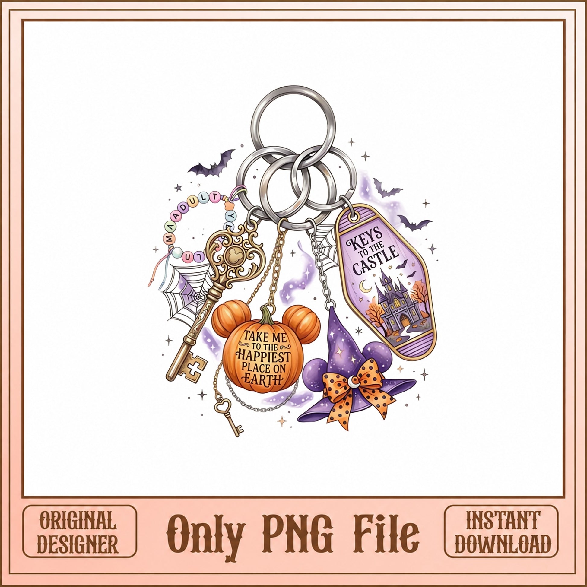 Disney Halloween Keychain PNG, Castle Pumpkin Keys, Spooky PNG