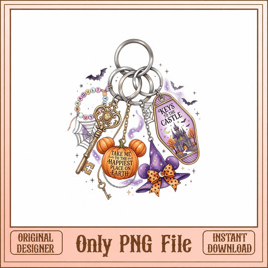 Disney Halloween Keychain PNG, Castle Pumpkin Keys, Spooky PNG