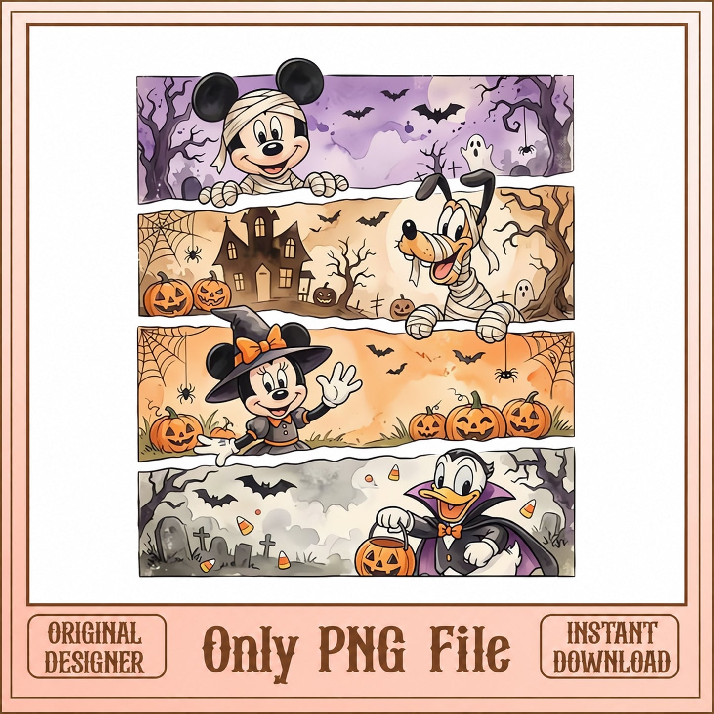 Disney Halloween PNG Bundle, Mickey Minnie Donald, Spooky PNG