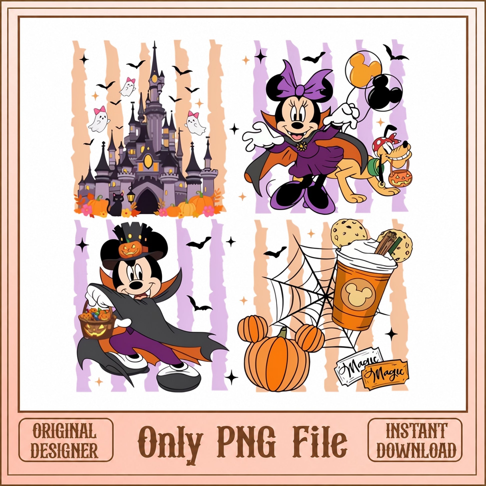 Disney Halloween PNG Bundle, Mickey Minnie Pluto, Castle PNG