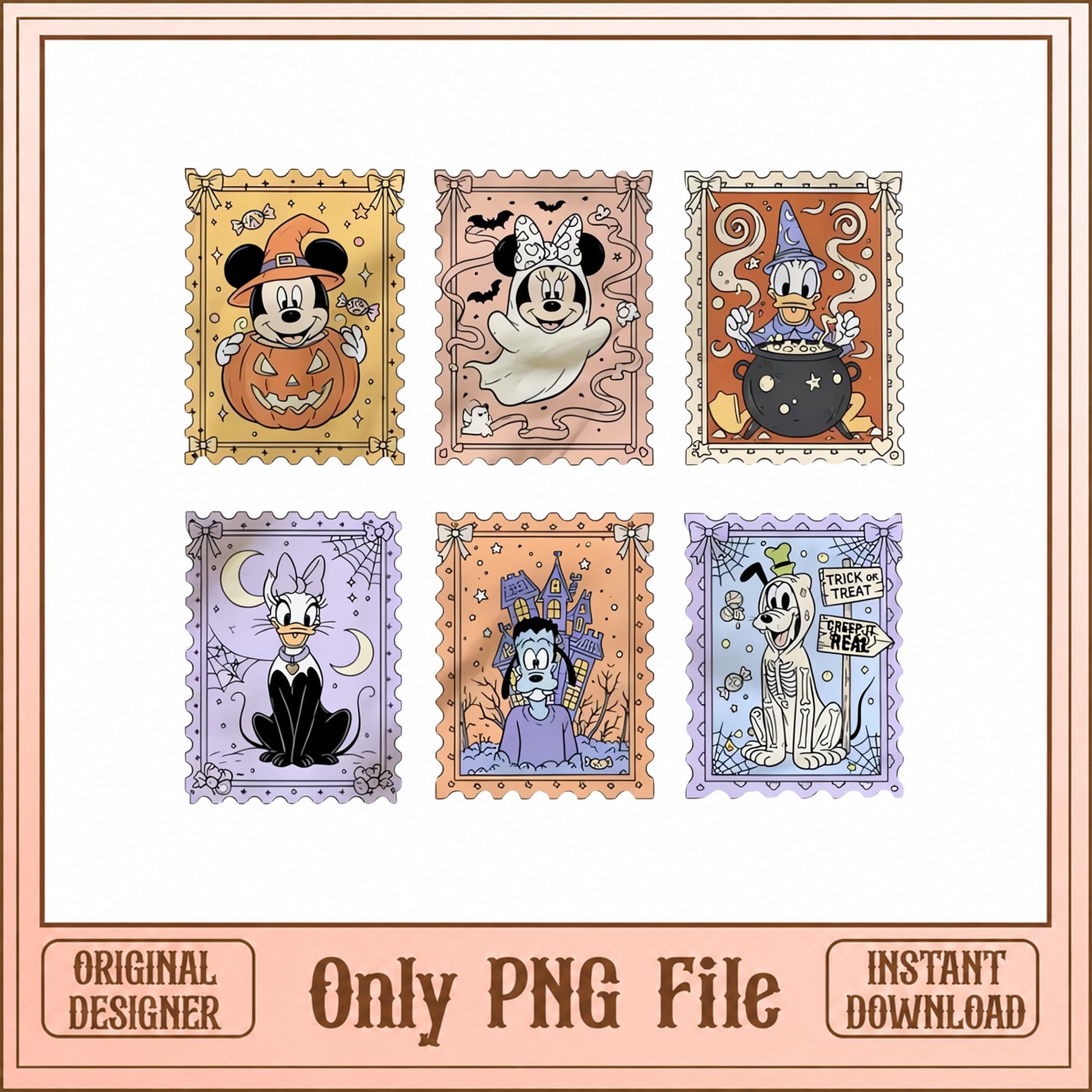 Disney Halloween Stamp Bundle, Mickey Minnie Donald Goofy, PNG