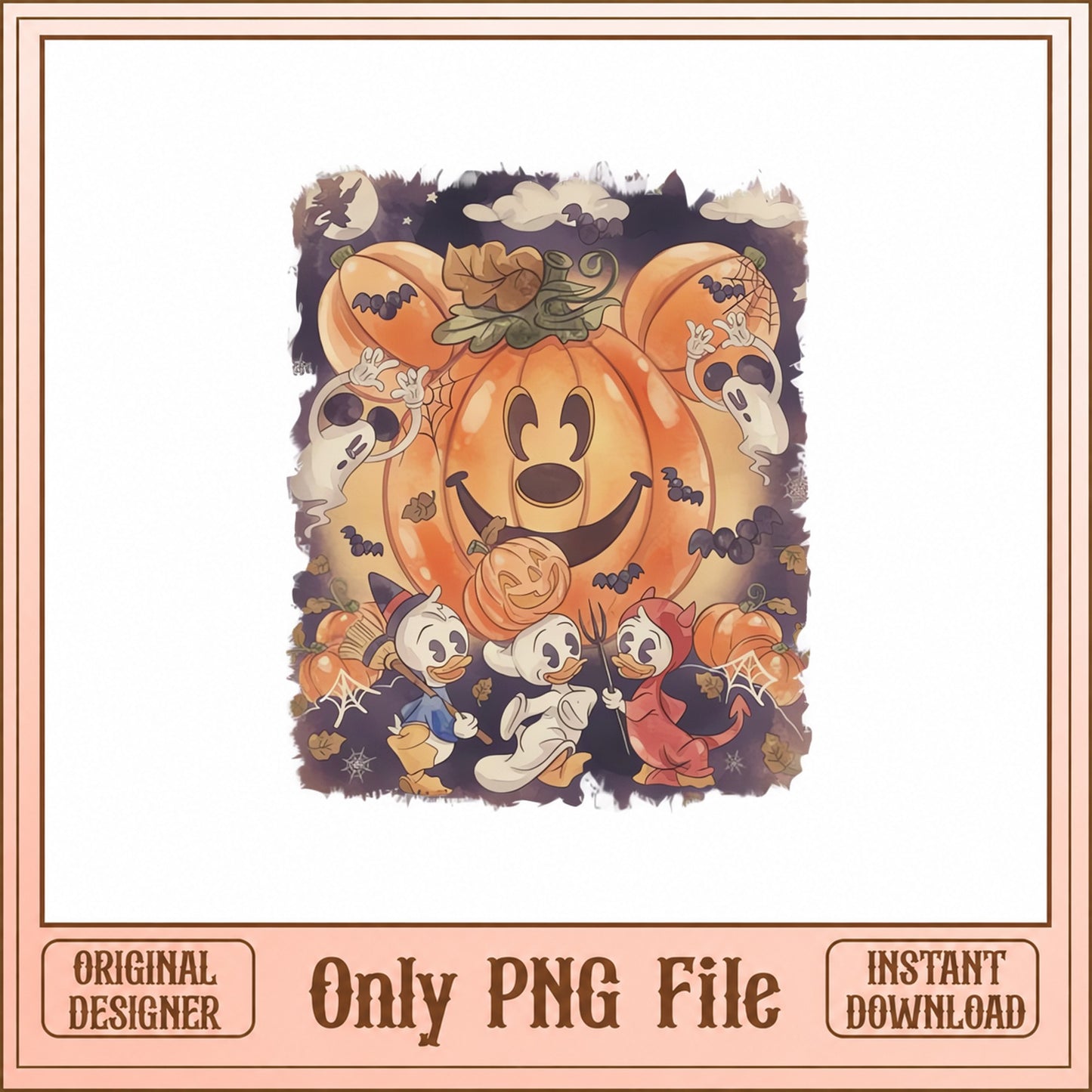 Disney Mickey Pumpkin Halloween PNG, Huey Dewey Louie, Fall PNG