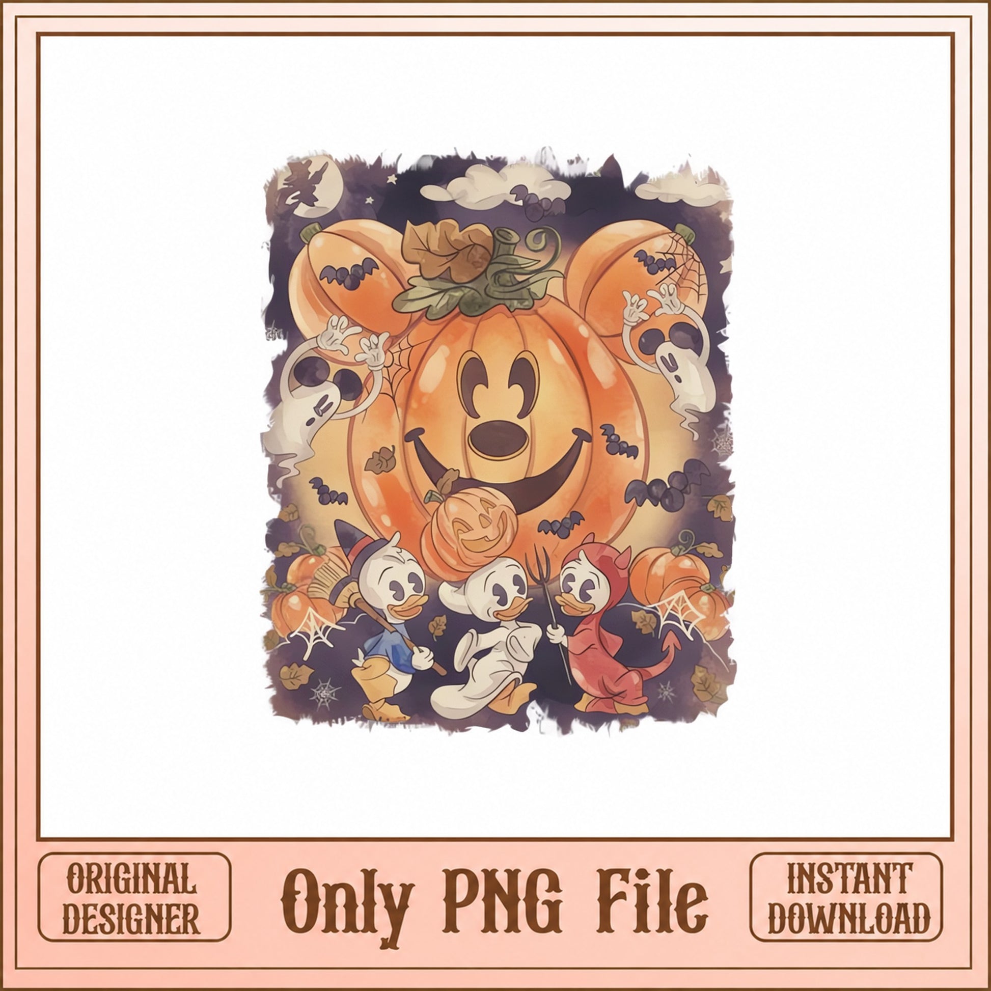 Disney Mickey Pumpkin Halloween PNG, Huey Dewey Louie, Fall PNG